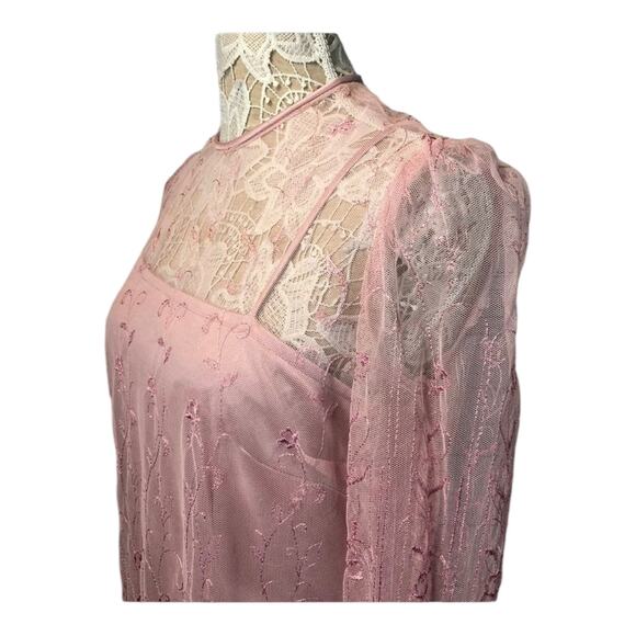 Vintage Samax New York pink lace & sheer tiered dress size medium - Picture 6 of 12